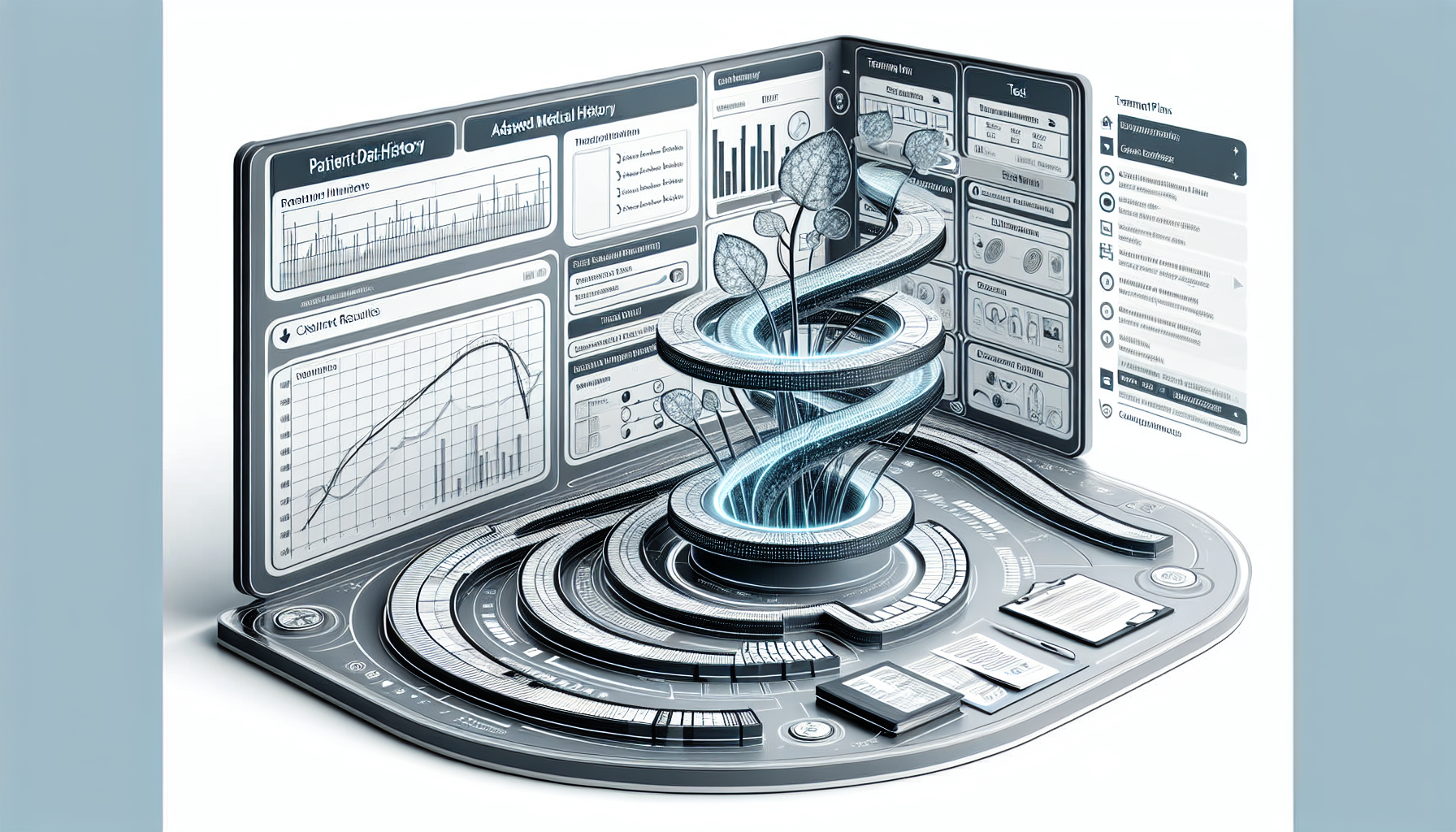 Illustration of a centralized patient data hub in an EMR system