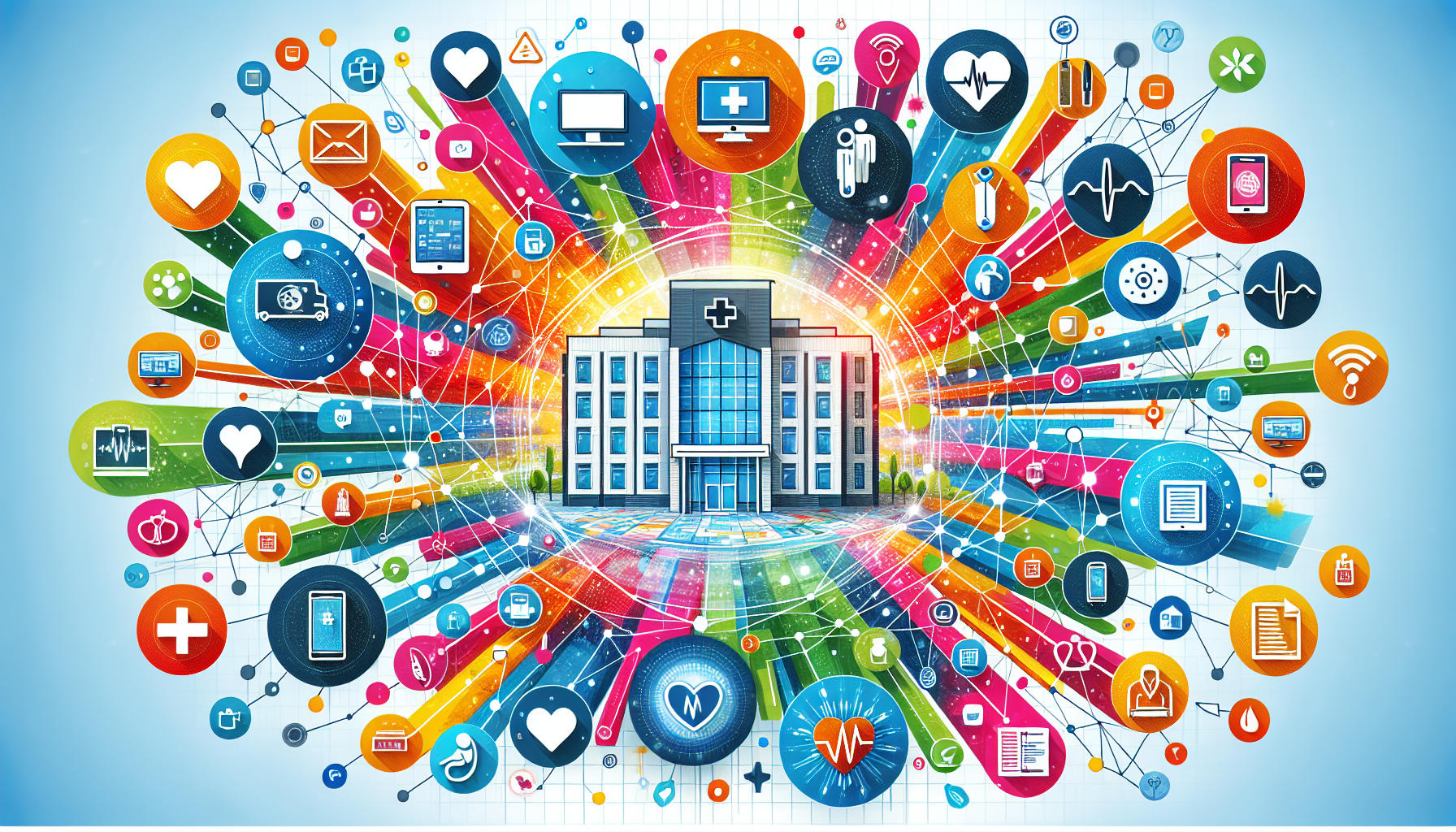 A graphic showing the integration of med tech solutions in modern healthcare.
